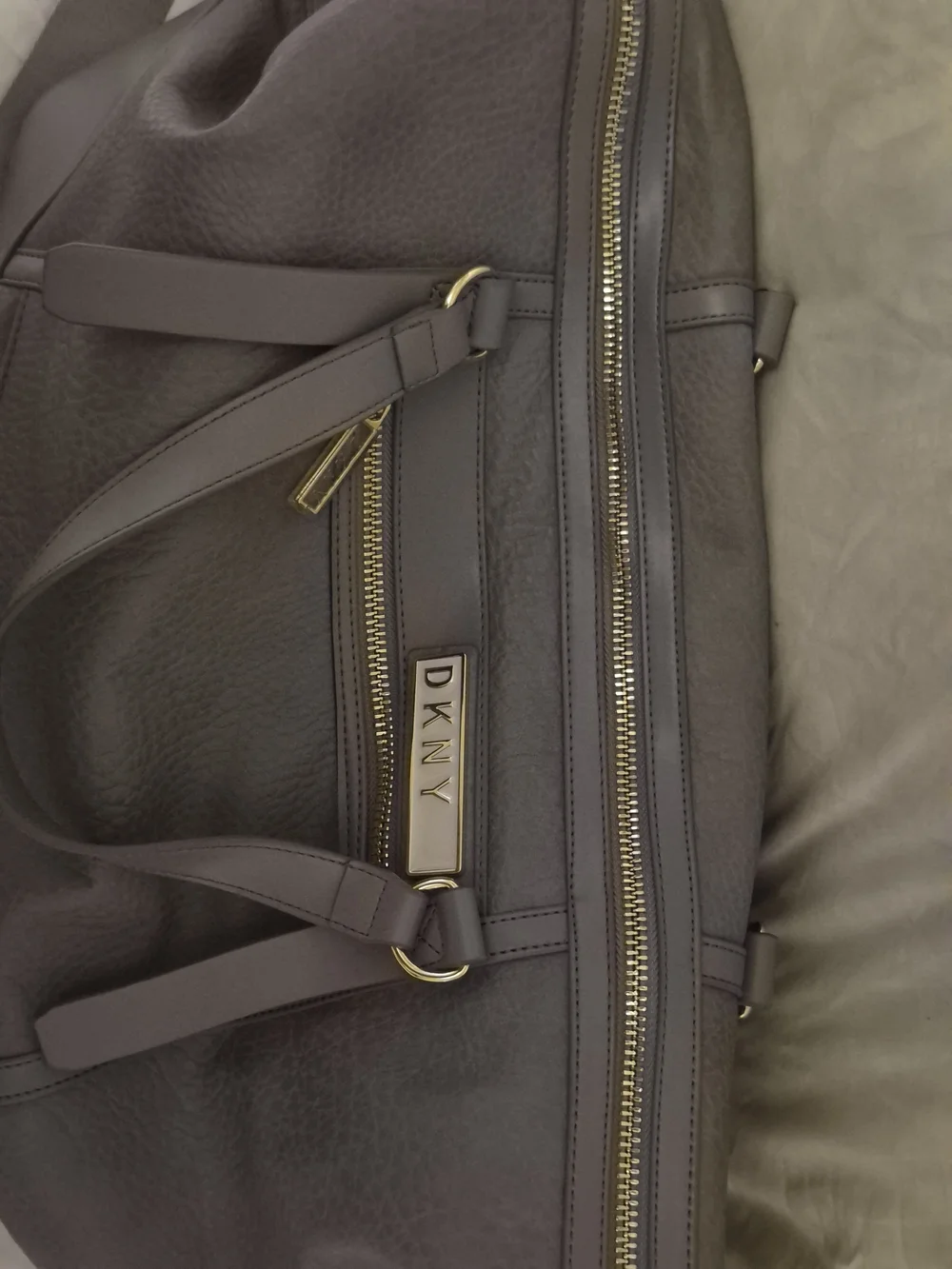 DKNY Taupe Leather Weekender Bag